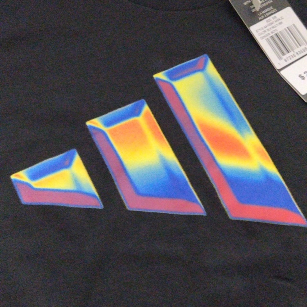 adidas Boys Black Tee with Rainbow Iridescent Logo New - Picture 5 of 5